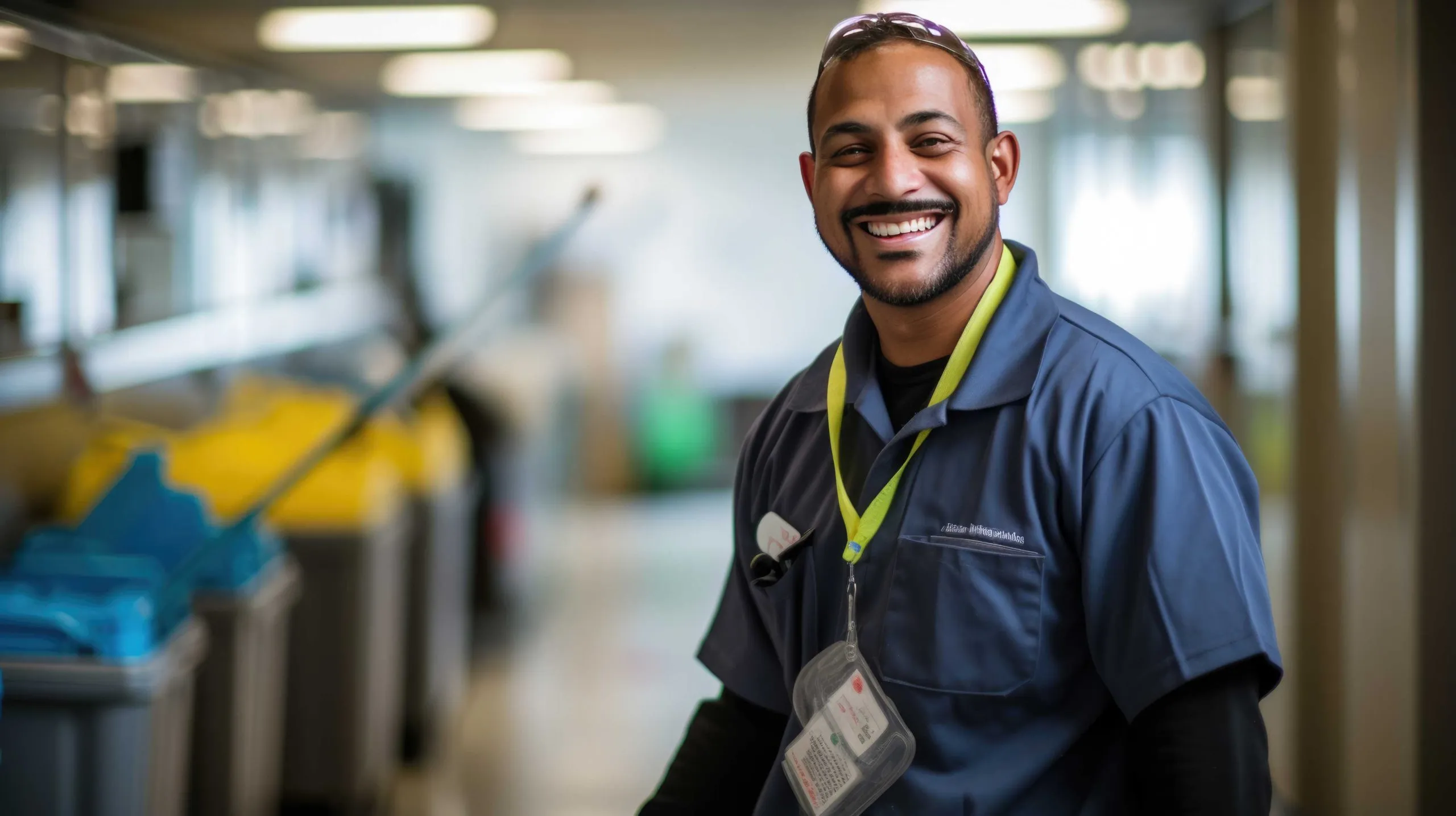 An Embarq janitorial team member on site