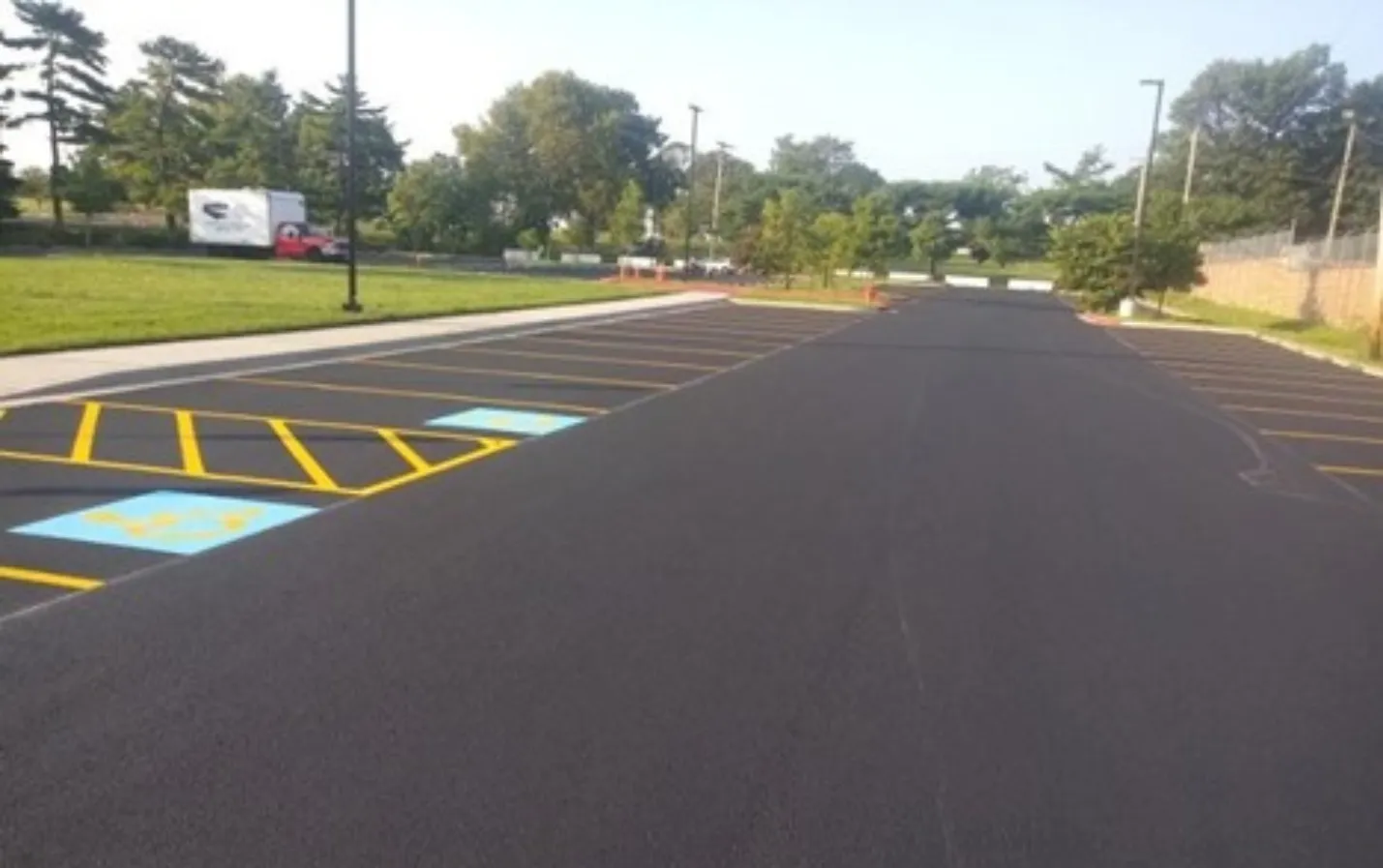 Freshly restored paving at a facility entrance